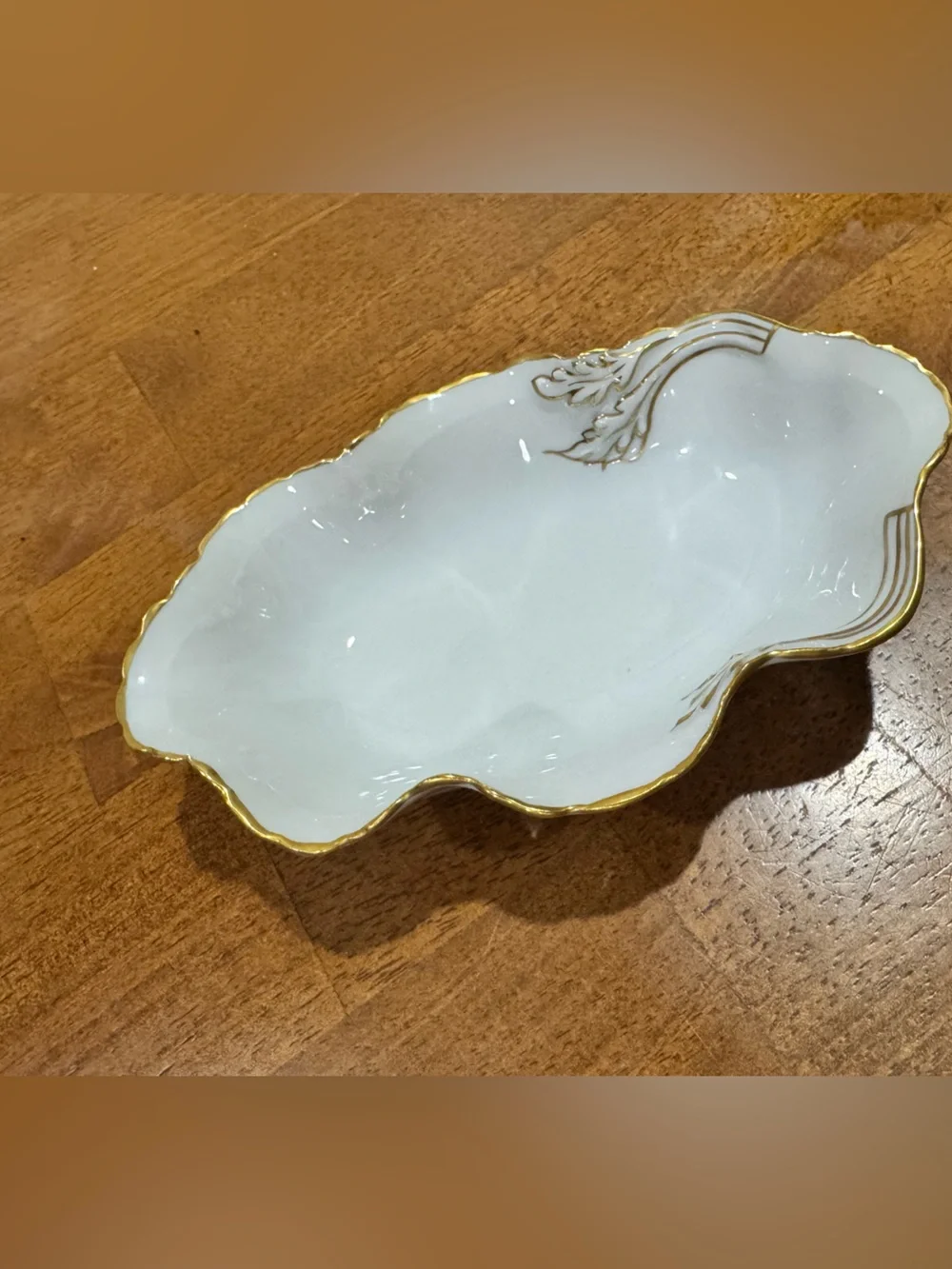 Vintage Chamart Limoges France Gold Scalloped Leaf Porcelain Trinket Relish Dish